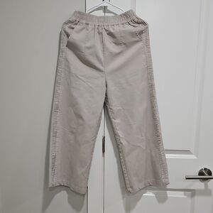 Ankle-length Linen Beige Wide-Leg Pants